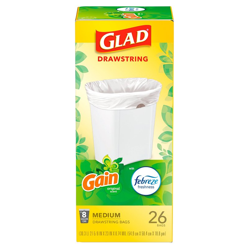 GLAD Glad 79195 Trash Bag, M, 8 gal, White