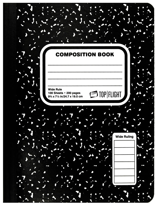 TOP FLIGHT Top Flight MB100 Series 4511923 Marbled Composition Book, 9-3/4 x 7-1/2 in Sheet, 100-Sheet, Sewn Binding