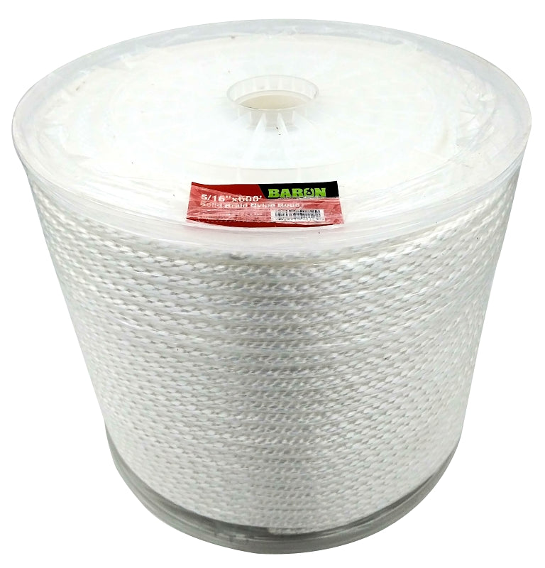 BARON Baron 54012 Rope, 5/16 in Dia, 600 ft L, 192 lb Working Load, Nylon/Poly, White