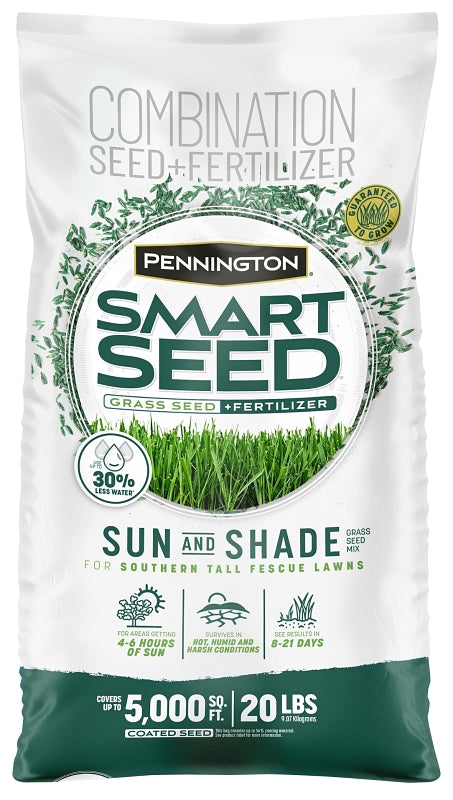PENNINGTON SEED Pennington SMART SEED Sun & Shade Series 100543724 Grass Seed and Fertilizer Mix, 20 lb Bag