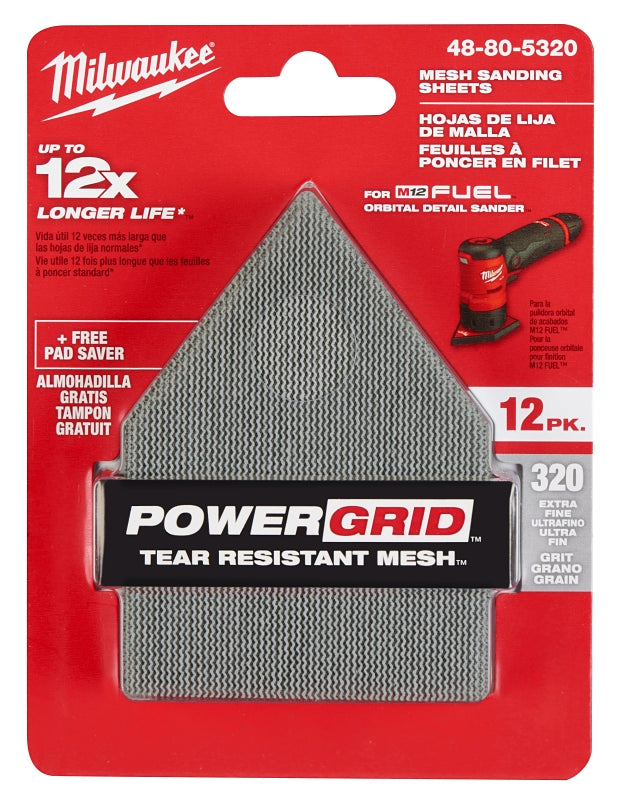 MILWAUKEE Milwaukee 48-80-5320 Mesh Sanding Sheet, 3-5/8 in W, 3-3/4 in L, 320 Grit, Extra Fine, Aluminum Oxide Abrasive