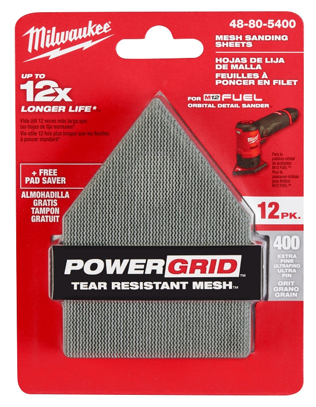 MILWAUKEE Milwaukee 48-80-5400 Mesh Sanding Sheet, 3-5/8 in W, 3-3/4 in L, 400 Grit, Extra Fine, Aluminum Oxide Abrasive