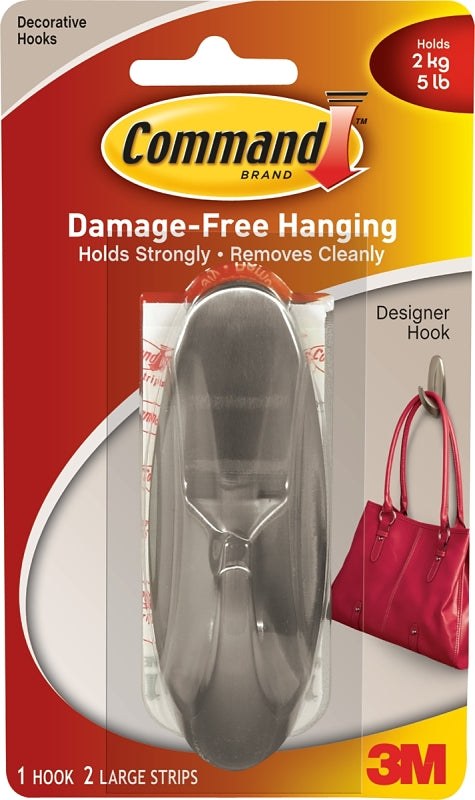 COMMAND Command 17083-BN Designer Hook, 5 lb, 1-Hook, Metal, Brushed Nickel