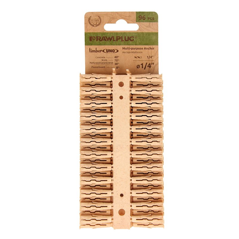 RAWLPLUG INC Rawlplug Rawl Uno Series R-U0-1/4-96-TB Multi-Purpose Anchor, 1-1/4 in L, Polypropylene/Timber