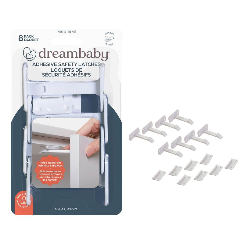 TEE-ZED PRODUCTS LLC Dreambaby L1415 Safety Latch, 3 in L, 2 in W, Plastic, White, 8/PK