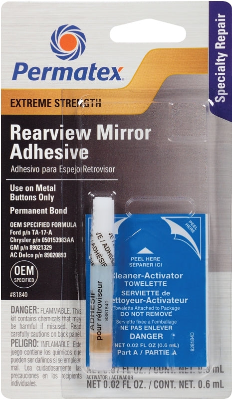 PERMATEX Permatex 81840 Rearview Mirror Adhesive, Liquid, Irritating, Yellow, 0.01 oz AUTOMOTIVE PERMATEX   