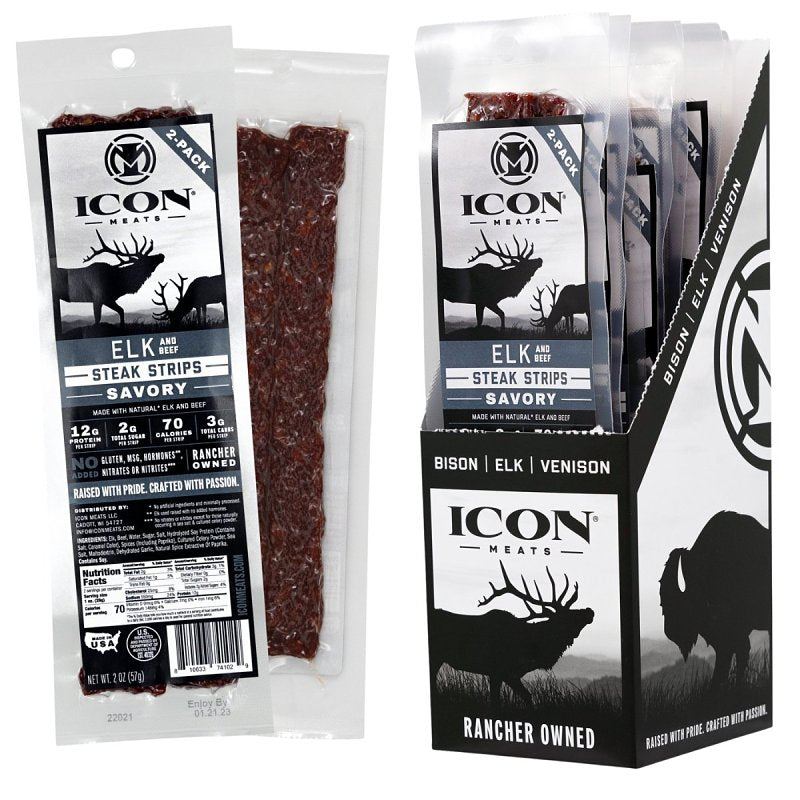 ICON Icon Meats 8-10033-74102-9 Elk Jerky Steak, Strip, Savory, 2 oz HOUSEWARES ICON
