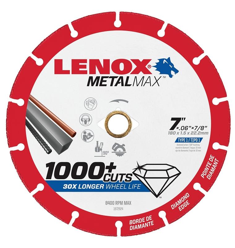 LENOX Lenox MetalMax 1972924 Cut-Off Wheel, 7 in Dia, 1/16 in Thick, 7/8 in Arbor, 40, 50 Grit, Diamond Abrasive TOOLS LENOX