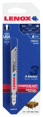 LENOX Lenox 1991406 Jig Saw Blade, 3/8 in W, 6 TPI, 4 in L, 3/PK TOOLS LENOX