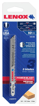 LENOX Lenox 1991386 Jig Saw Blade, 4 in L, 5/16 in W, 10 TPI, 3/PK TOOLS LENOX