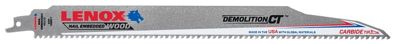 LENOX Lenox 1832146 Series Reciprocating Saw Blade, Applicable Materials: Wood, 1 in W, 12 in L, 6 TPI, Carbide Cutting Edge TOOLS LENOX