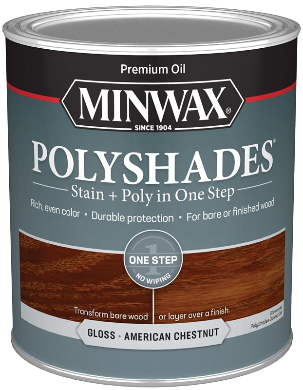 MINWAX Minwax PolyShades 614750444 Polyurethane, Gloss, Liquid, American Chestnut, 1 qt Can PAINT MINWAX