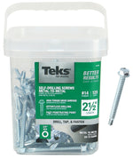 TEKS Teks 21358 Screw, #14 Thread, 2-1/2 in L, Hex Drive, Self-Drilling, Self-Tapping Point, Steel, Zinc