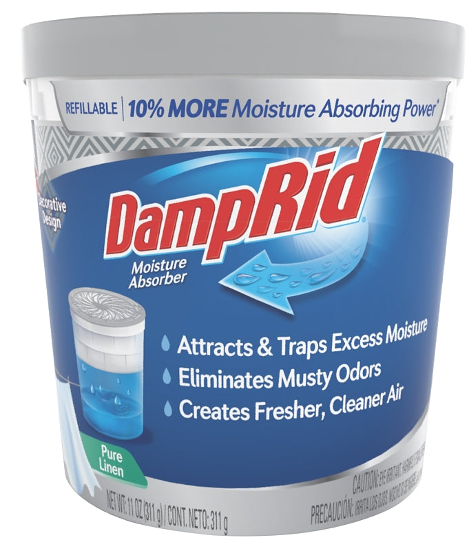 DAMPRID DampRid FG01PLSB Refillable Moisture Absorber, 11 oz Tub, Solid, Pure Linen