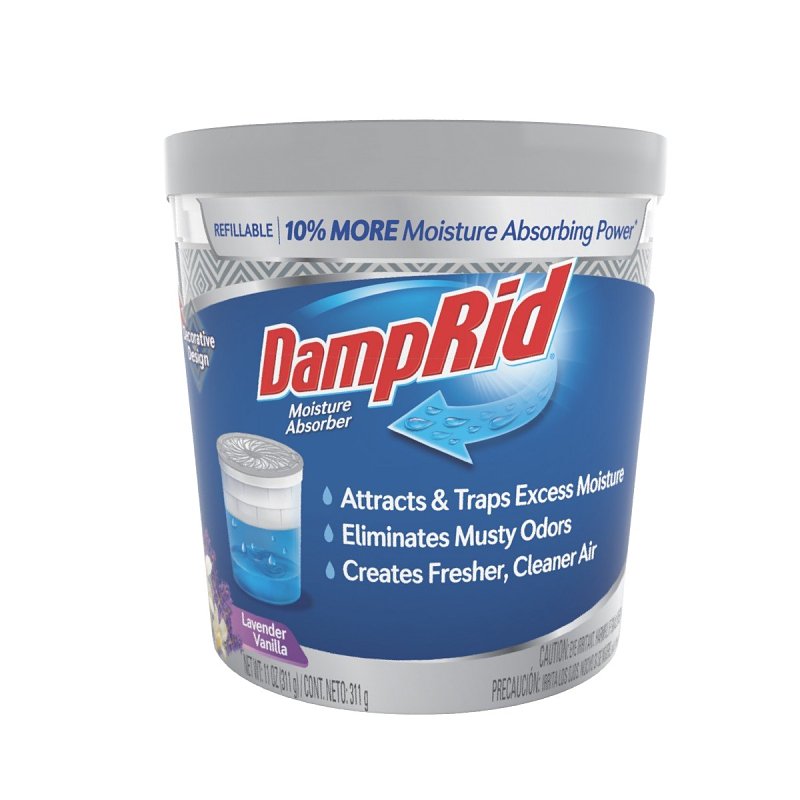DAMPRID DampRid FG01LVSB Refillable Moisture Absorber, 11 oz Tub, Solid, Lavender Vanilla