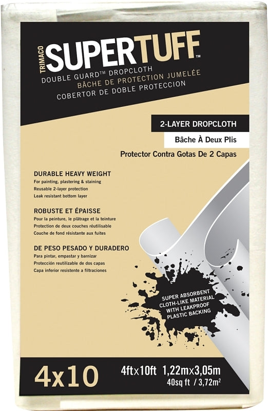 TRIMACO Trimaco SUPERTUFF Double Guard 02602 Drop Cloth, 10 ft L, 4 ft W, Paper, White