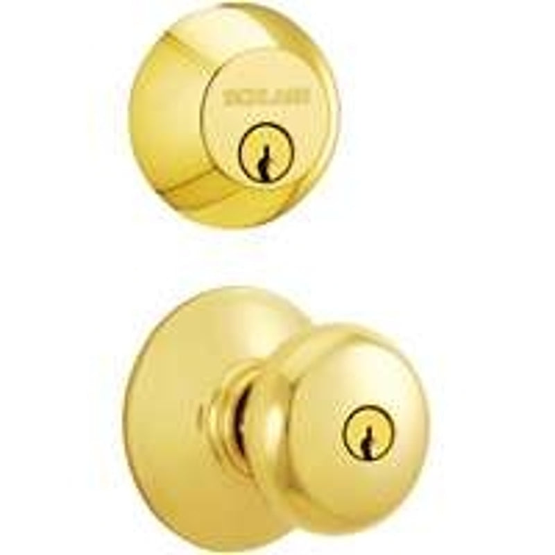 SCHLAGE LOCK Schlage FB52NVPLY505 Knob Lockset, Mechanical Lock, Knob Handle, Round Design, Bright Brass, 1 Grade, Metal HARDWARE & FARM SUPPLIES SCHLAGE LOCK