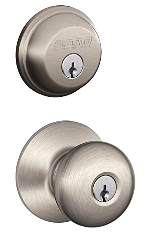 SCHLAGE LOCK Schlage FB50VPLY619 Combination Lockset, Mechanical Lock, Knob Handle, Round Design, Satin Nickel, 1 Grade, Metal HARDWARE & FARM SUPPLIES SCHLAGE LOCK