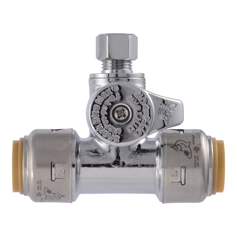 SHARKBITE SharkBite Max Series UR24983A Service Stop Ball Valve, 1/2 x 1/4 in Connection, Push-To-Connect x Compression