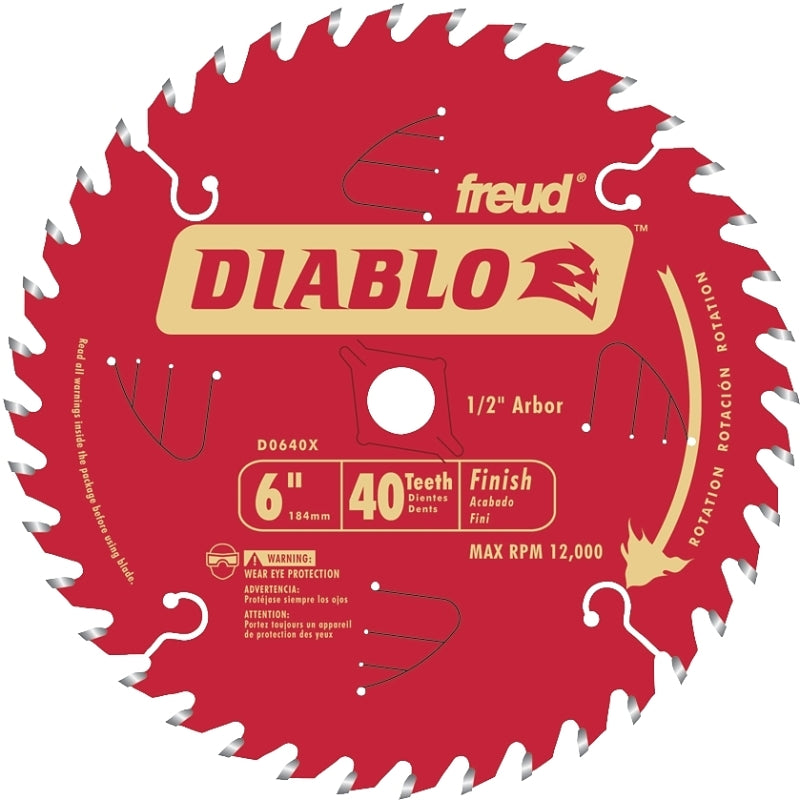 DIABLO Diablo D0640X Circular Saw Blade, 6 in Dia, 1/2 in Arbor, 40-Teeth, Carbide Cutting Edge TOOLS DIABLO