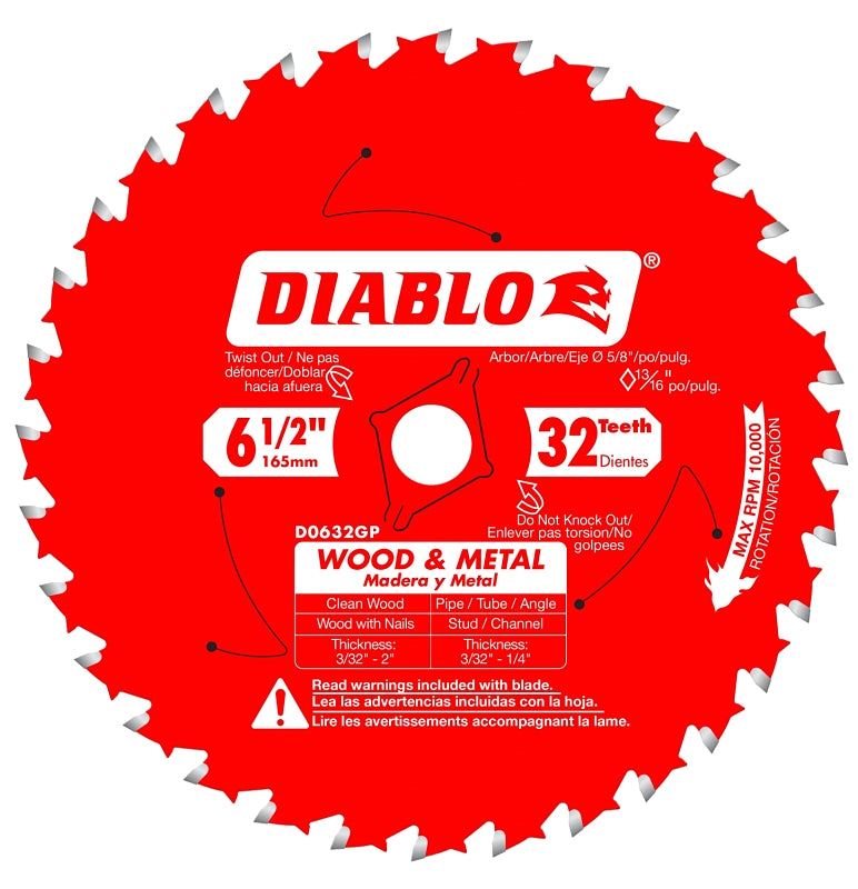 DIABLO Diablo D0632GPA Circular Saw Blade, 6-1/2 in Dia, 32-Teeth, TiCo Cutting Edge