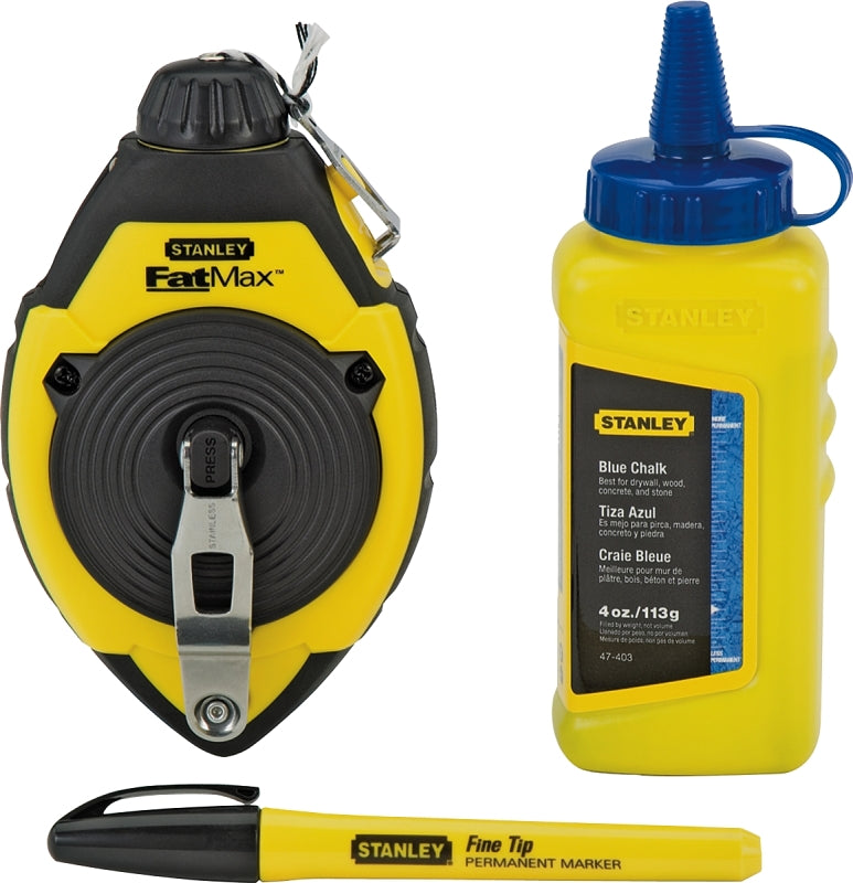 STANLEY TOOLS STANLEY 47-681L Chalk Line Reel Kit, 100 ft L Line, Blue Line, 3:1 Gear Ratio