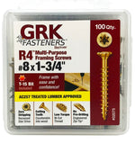 GRK FASTENERS GRK Fasteners R4 02075 Framing and Decking Screw, #8 Thread, 1-3/4 in L, Star Drive, Steel, 100 PK