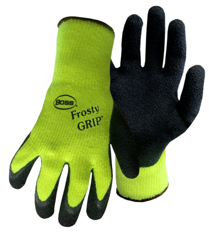 BOSS MFG Boss 8439NX Work Gloves, XL, 12 in L, Knit Wrist Cuff, Acrylic/Latex, Black/Hi-Viz Green