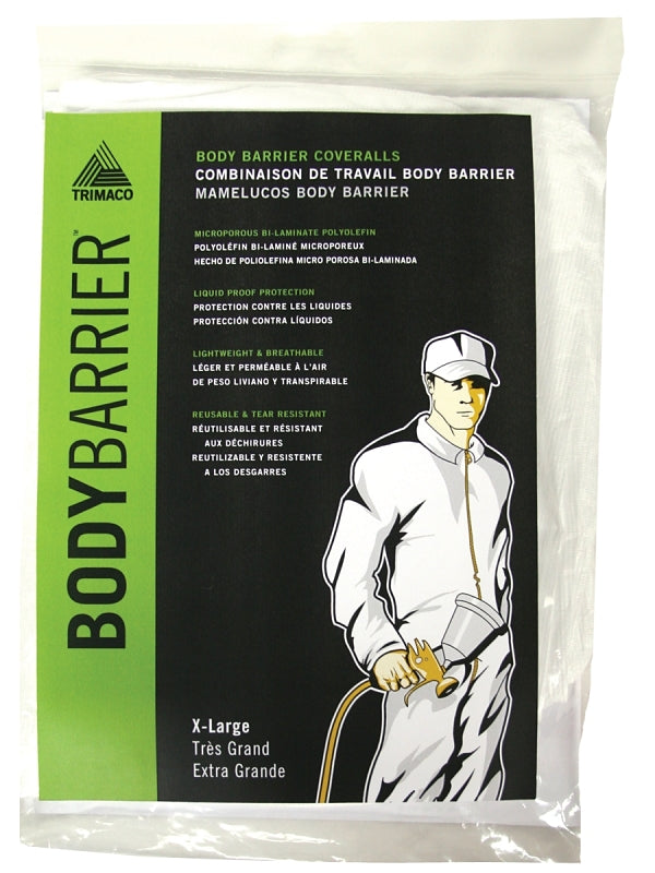 TRIMACO Trimaco 09955 Protective Coveralls, XL, Zipper Closure, Polyolefin, White