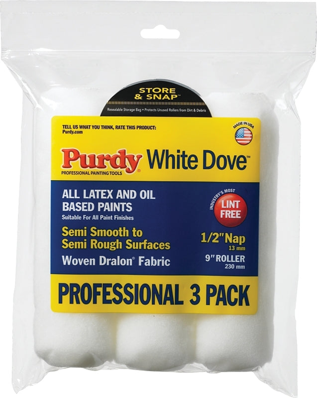 PURDY Purdy 14F864000 Roller Cover, 1/2 in Thick Nap, 9 in L, Dralon Fabric Cover PAINT PURDY