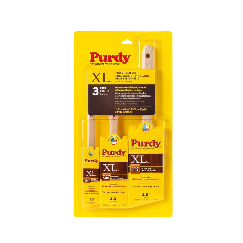 PURDY Purdy XL Series 14L853100 Brush Paint Pro Set, Angle, Flat, 3 -Brush PAINT PURDY