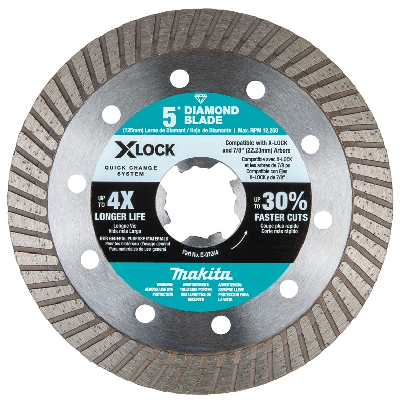 MAKITA Makita X-LOCK E-07244 Blade, 5 in Dia, 7/8 in Arbor, Turbo Rim