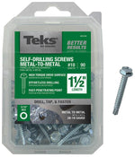 TEKS Teks 21332 Screw, #10 Thread, 1-1/2 in L, Coarse Thread, Hex Drive, Self-Drilling, Self-Tapping Point, Steel, Zinc
