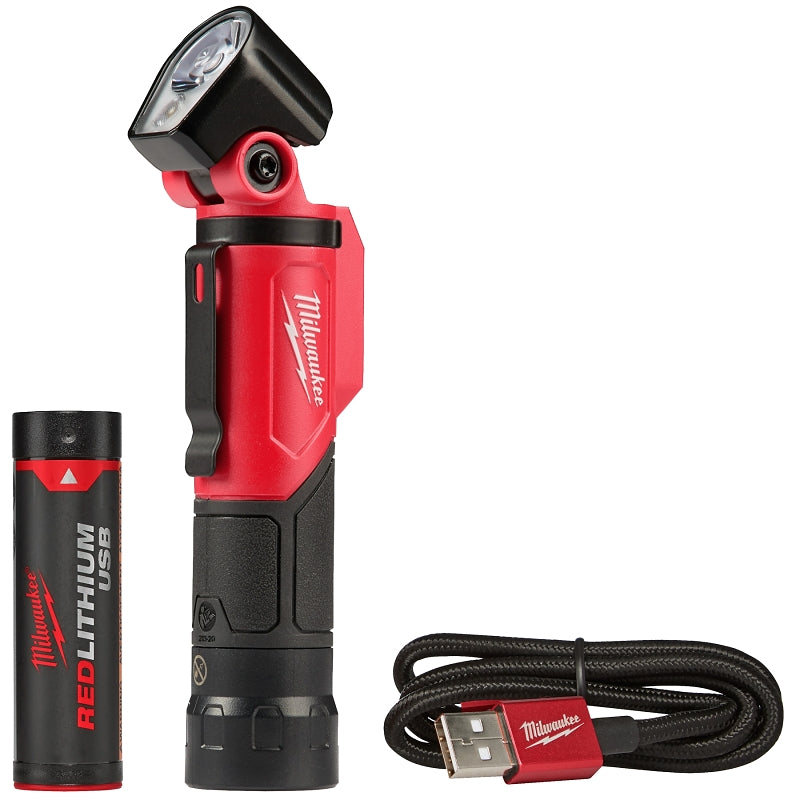 MILWAUKEE Milwaukee 2113-21 Pivoting Flashlight, Red Lithium Battery, LED Lamp, 500 Lumens Lumens, Flood, Spot Beam, Black/Red TOOLS MILWAUKEE