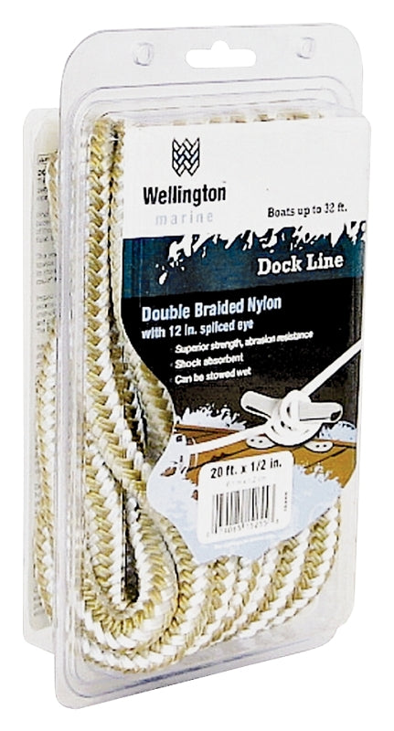 TW EVANS CORDAGE Wellington 15255 Dock Line, 1/2 in Dia, 20 ft L, 320 lb Working Load, Nylon, Gold/White HARDWARE & FARM SUPPLIES TW EVANS CORDAGE