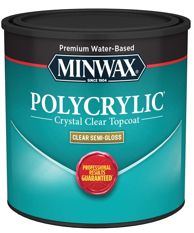 MINWAX Minwax Polycrylic 244444444 Polyurethane, Semi-Gloss, Liquid, Crystal Clear, 0.5 pt Can