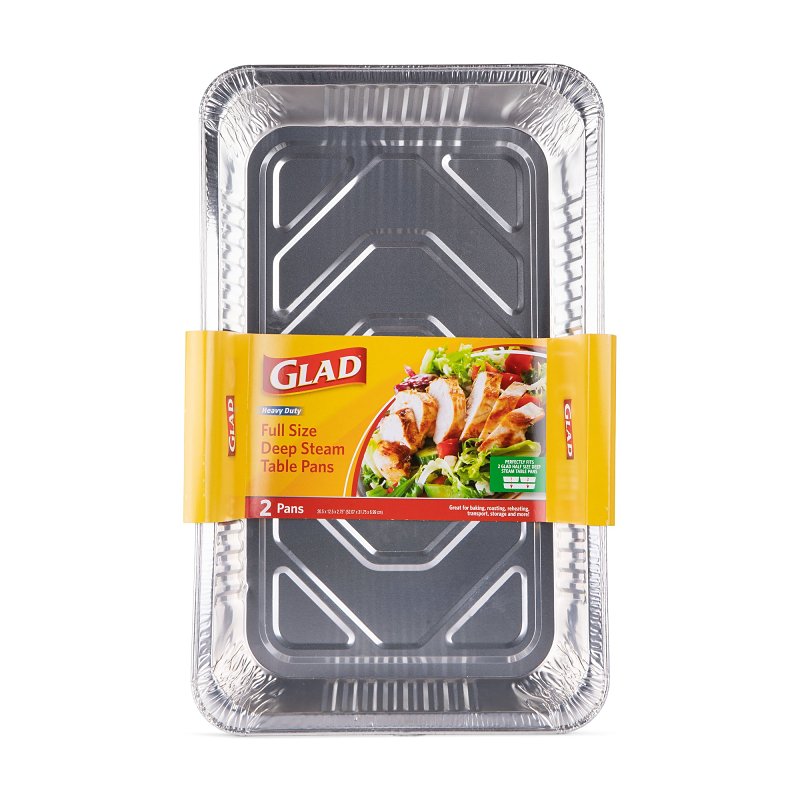 GLAD Glad BBP21178 Disposable Steam Pan, Aluminum, Silver, 20-1/2 in L, 12-1/2 in W, 2-3/4 in H, Dishwasher Safe: No HOUSEWARES GLAD
