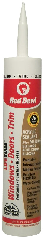 RED DEVIL Red Devil Lifetime 0856PR Acrylic Sealant, White, -20 to 180 deg F, 10.1 fl-oz Cartridge PAINT RED DEVIL