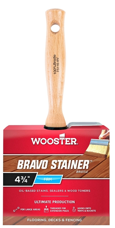 WOOSTER BRUSH Wooster Bravo Stainer F5116-4-3/4 Paint Brush, 4-3/4 in W, Flat Brush, 2-3/4 in L Bristle, Polyester Bristle
