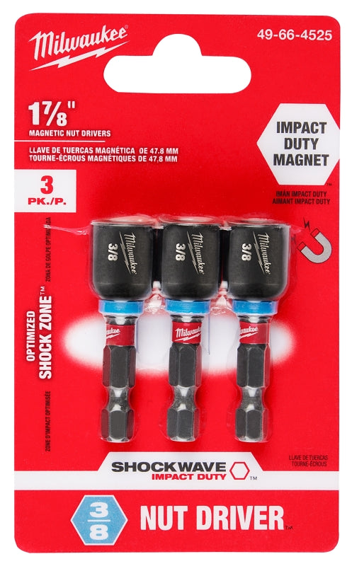 MILWAUKEE ELECTRIC TOOLS Milwaukee SHOCKWAVE 49-66-4525 Impact Nut Driver, 3/8 in Drive, Hex Drive, 1-7/8 in L, 1/4 in L Shank, Hex Shank