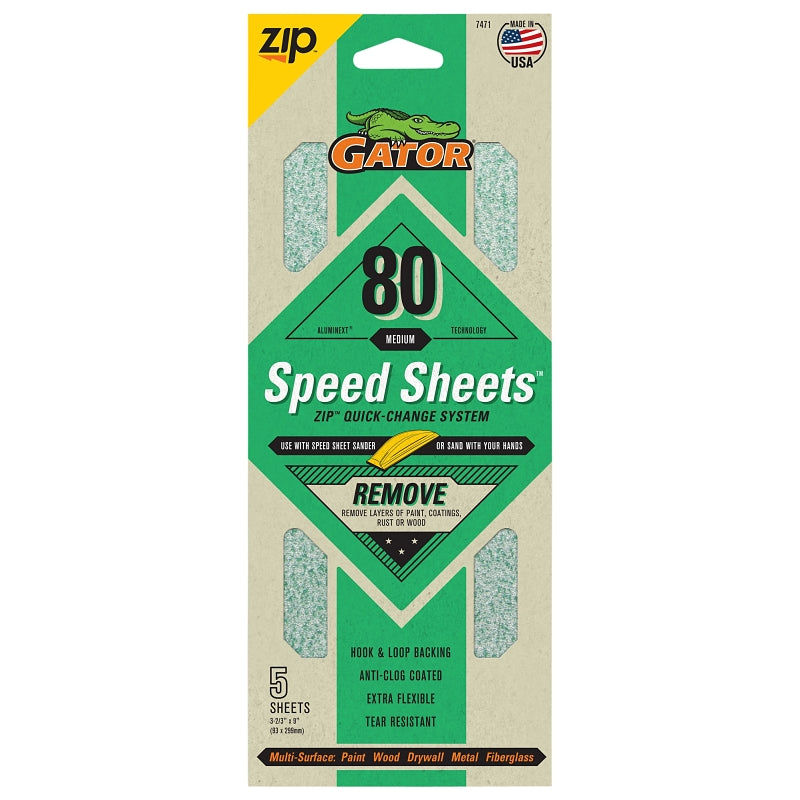 GATOR Gator 7471 Hook and Loop Sandpaper, 9 in L, 3-2/3 in W, 80 Grit, Aluminum Oxide Abrasive, Latex/Paper Backing PAINT GATOR