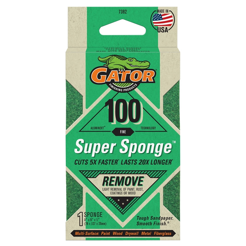 GATOR Gator 7362 Sanding Sponge, 5 in L, 3 in W, 100 Grit, Medium, Aluminum Oxide Abrasive