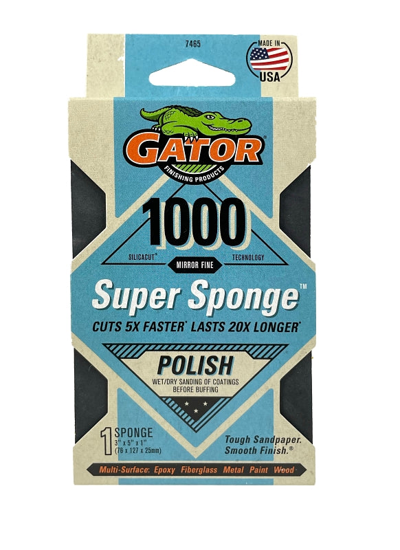 GATOR Gator 7465 Sanding Sponge, 5 in L, 3 in W, 1000 Grit, Mirror Fine, Silicon Carbide Abrasive PAINT GATOR