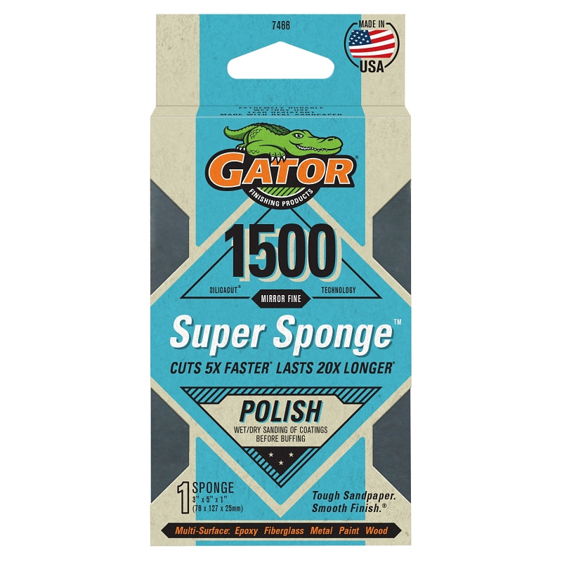 GATOR Gator 7466 Sanding Sponge, 5 in L, 3 in W, 1500 Grit, Mirror Fine, Silicon Carbide Abrasive PAINT GATOR