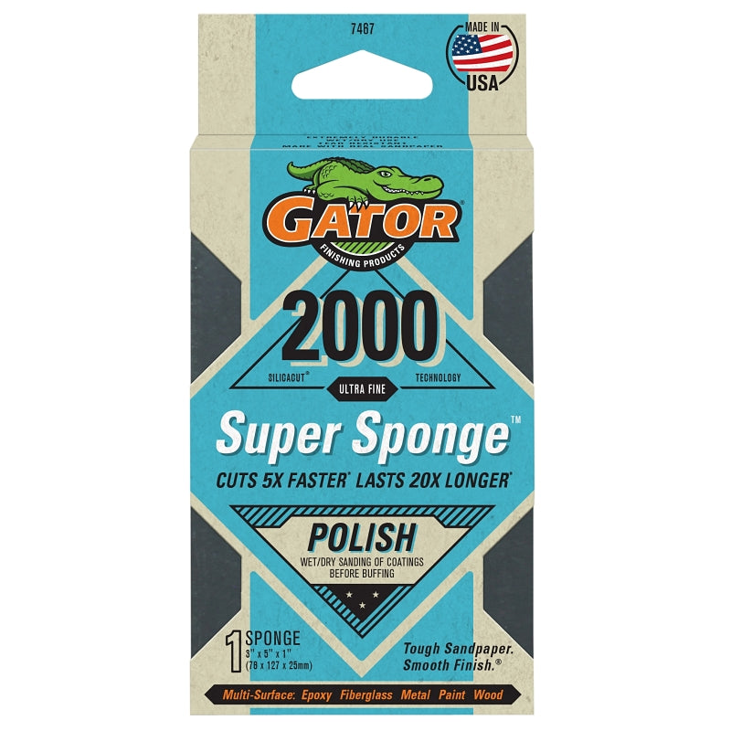 GATOR Gator 7467 Sanding Sponge, 5 in L, 3 in W, 2000 Grit, Ultra Fine, Silicon Carbide Abrasive PAINT GATOR
