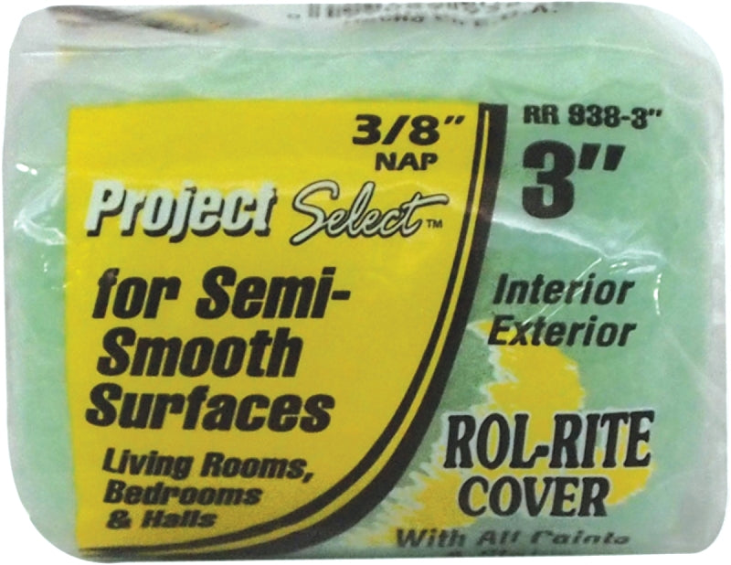 LINZER Linzer RR938-3 Paint Roller Cover, 3/8 in Thick Nap, 3 in L, Knit Fabric Cover, Green