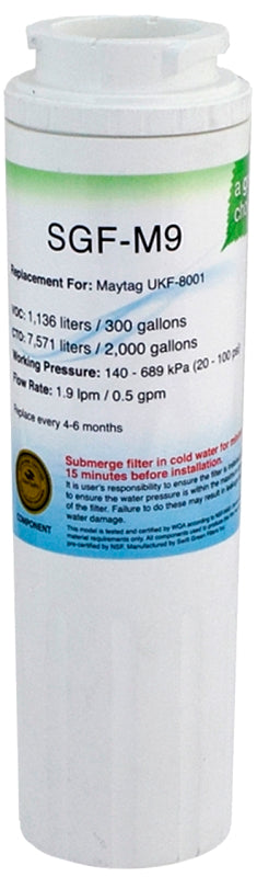SWIFT GREEN FILTERS Swift Green Filters SGF-M9 Refrigerator Water Filter, 0.5 gpm, For Maytag Ukf-8001 Refrigerator Water Filter