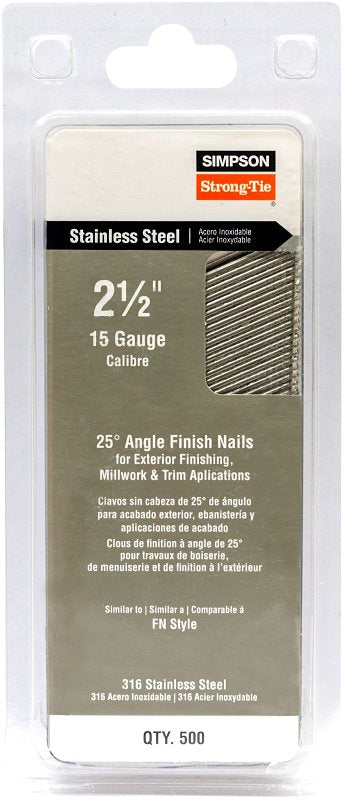 SIMPSON STRONG-TIE Simpson Strong-Tie T15N250FNB Finishing Nail, 8d, 2-1/2 in L, 15 ga Gauge, Stainless Steel, T-Style Head HARDWARE & FARM SUPPLIES SIMPSON STRONG-TIE