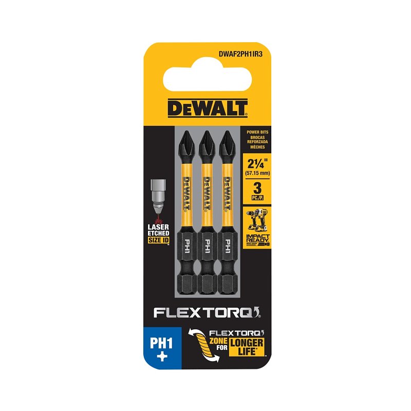 DEWALT DEWALT FLEXTORQ DWAF2PH1IR3 Impact Screwdriving Bit, #1 Drive, Phillips Drive, 1/4 in Shank, Hex Shank, 2-1/4 in L