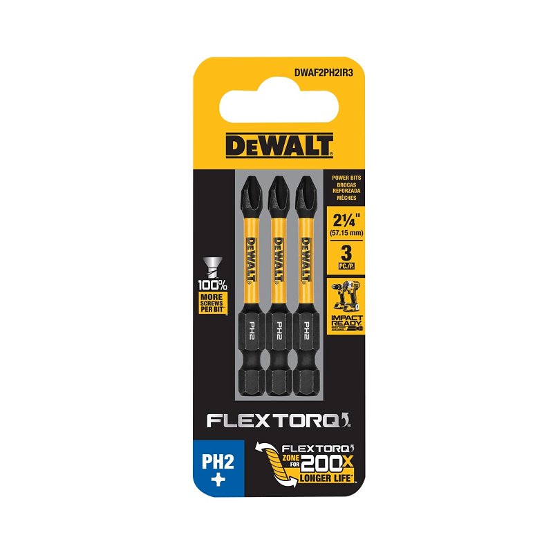 DEWALT DEWALT FlexTorq DWAF2PH2IR3 Impact Screwdriver Bit, #2 Drive, Phillips Drive, 1/4 in Shank, Hex Shank, 2-1/4 in L, Steel